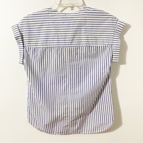 J. Crew Style G3923 100% Cotton Poplin Lace-up Front Popover Striped Blouse 💙🤍 - Picture 7 of 12